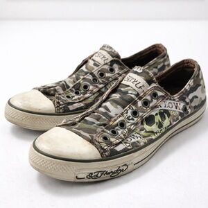 Ed Hardy Camouflage Skull Tattoo Graphic Slip-On Canvas Sneakers Women’s Size 11